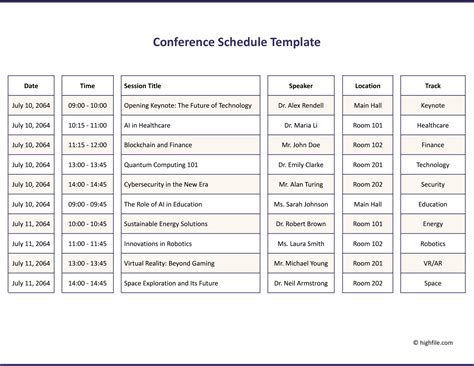 Conference Calendar Template