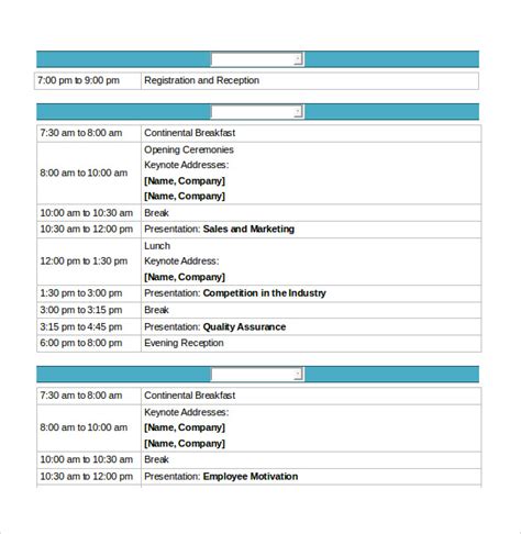 Conference Schedule Template Word