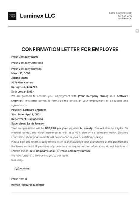 Confirmation Letter Templates