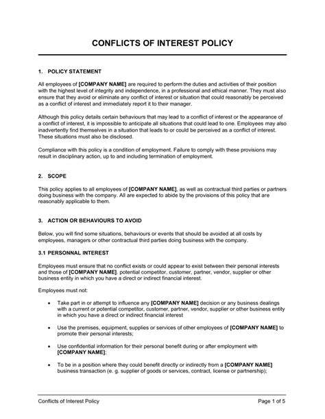 Conflicts Of Interest Policy Template