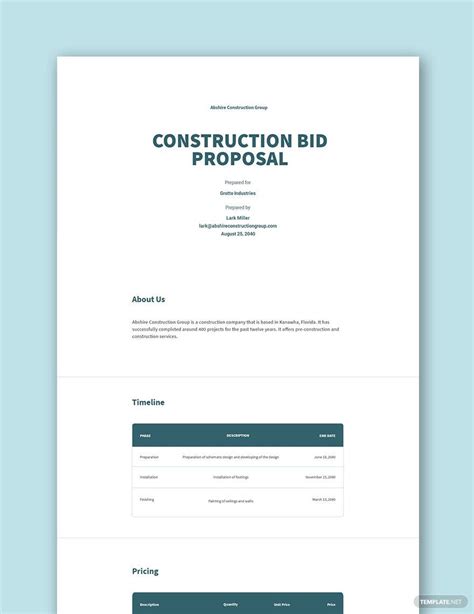 Construction Bid Template Word