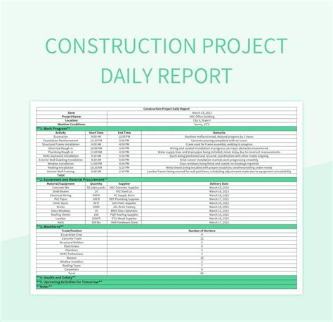 Construction Project Daily Report Template