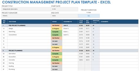 Construction Project Management Excel Templates