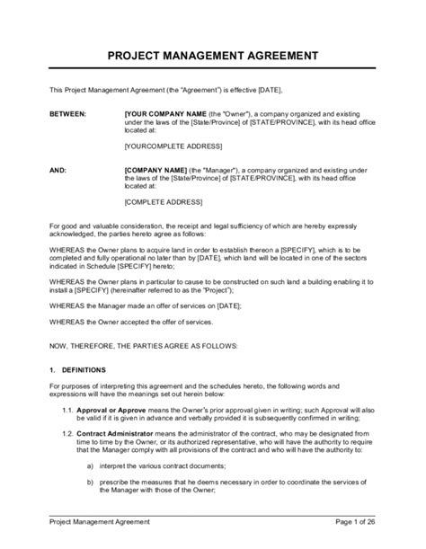 Construction Project Manager Contract Template