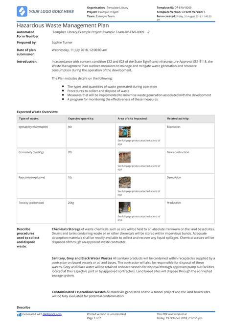 Construction Waste Management Plan Template