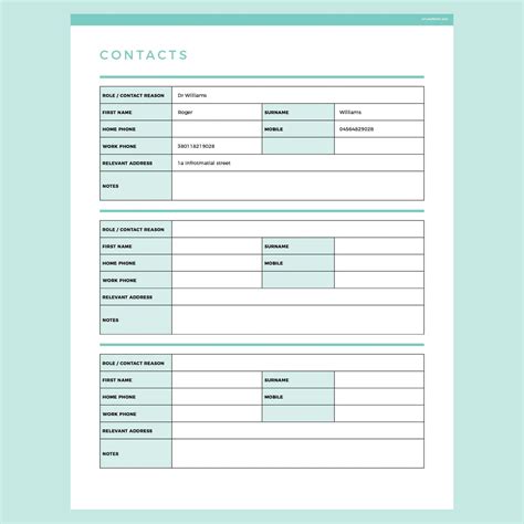Contact Information Template