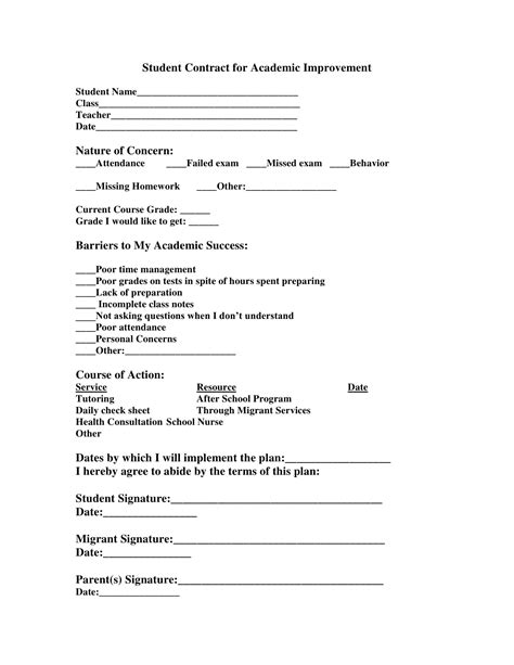 Contract For Students Templates