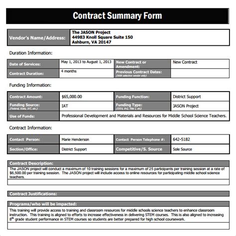 Contract Synopsis Template