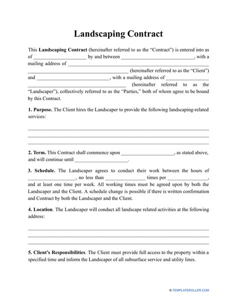 Contract Template For Landscaping Services