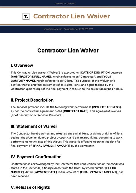 Contractor Lien Waiver Template