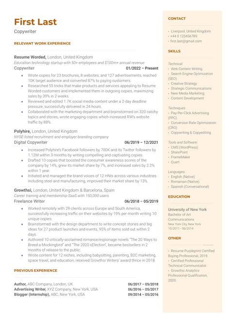 Copywriter Resume Template