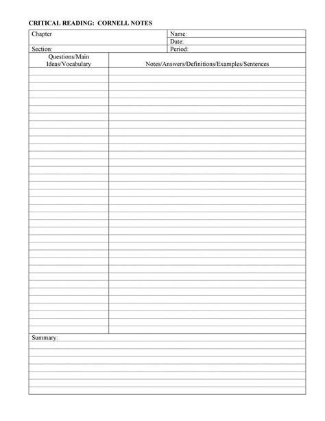 Cornel Notes Template