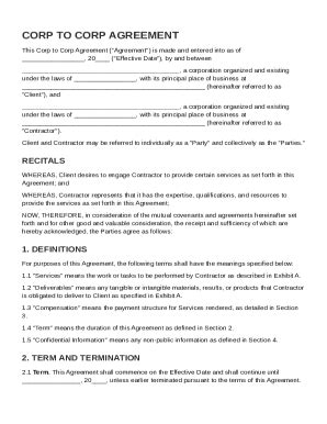Corp To Corp Agreement Template