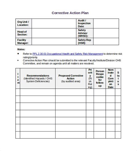 Corrective Action Template Word