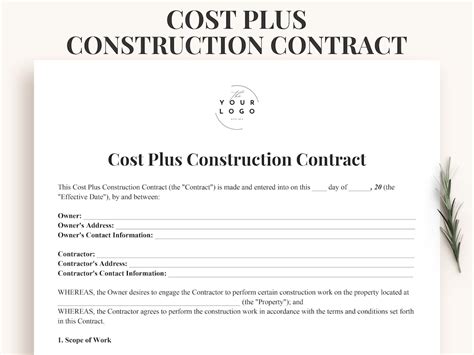 Cost Plus Contract Template