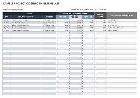 Costing Sheet Template
