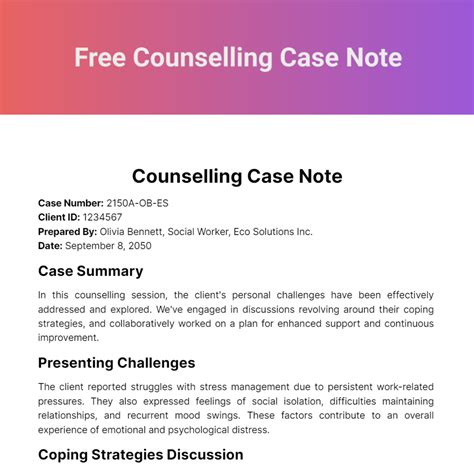 Counseling Case Notes Template