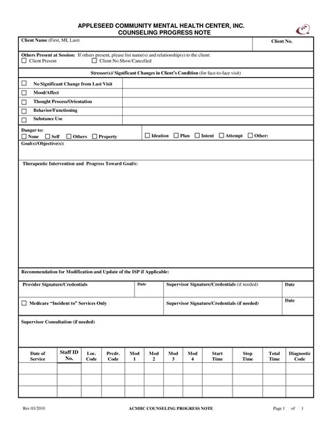 Counseling Note Template