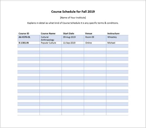 Course Schedule Template