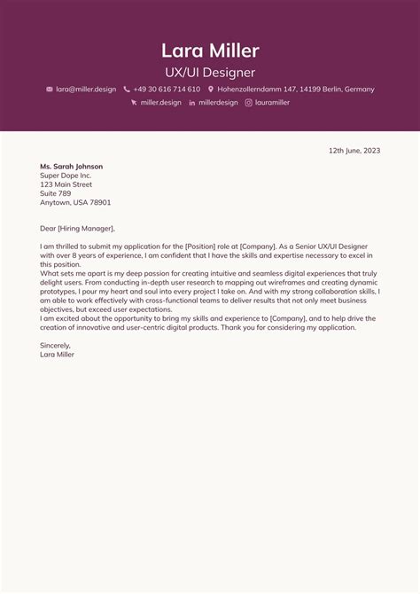 Cover Letter Header Template