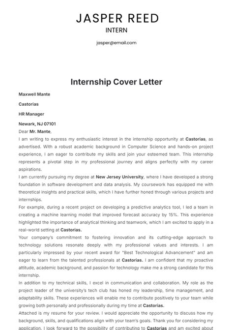 Cover Letter Intern Template