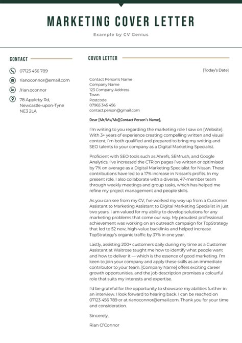 Cover Letter Marketing Template