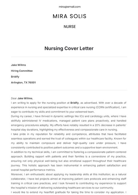 Cover Letter Nursing Template