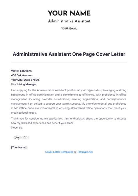 Cover Letter Template For Administrative Assistant