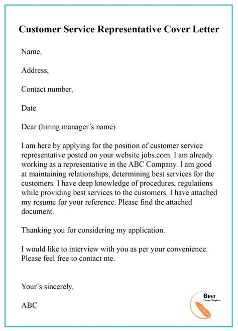 Cover Letter Template For Customer Service Job