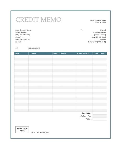 Credit Memo Template Word