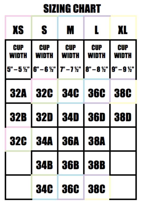 Crochet Bra Cup Size Chart
