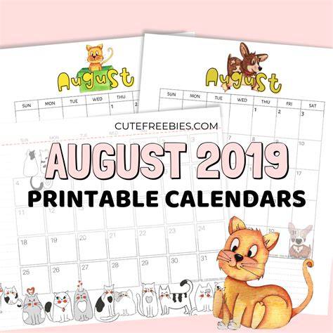 Cute Back Yo School Printable August 2019 Calendar