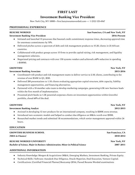 Cv Investment Banking Template