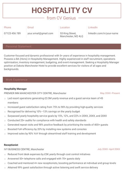 Cv Template Hospitality