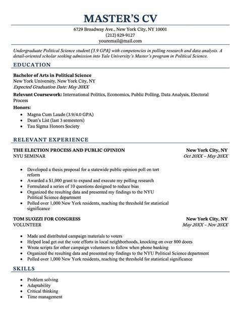 Cv Template Masters Application