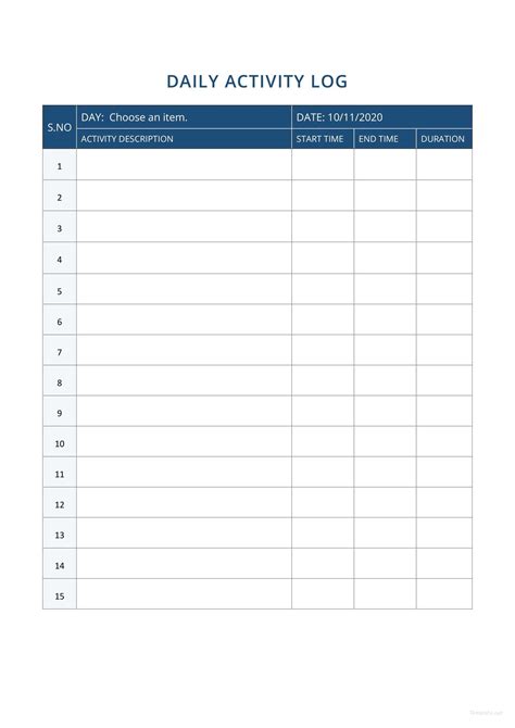 Daily Activity Report Template Word
