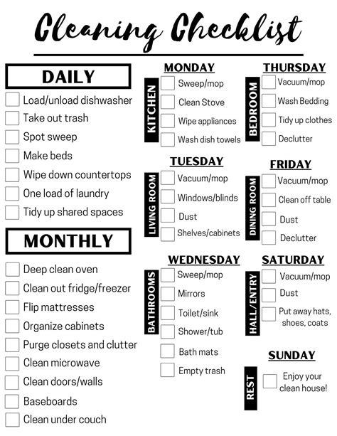 Daily Cleaning List Printable