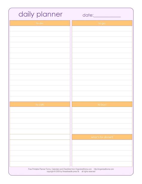 Daily Planner Template Free