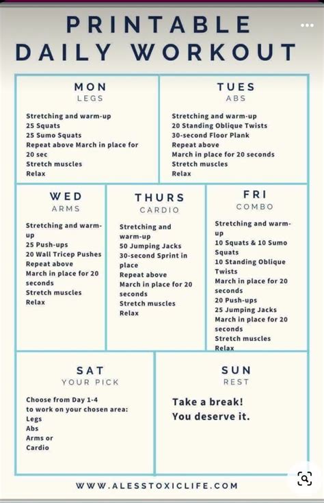 Daily Workout Plan By Back On Pointe Printable