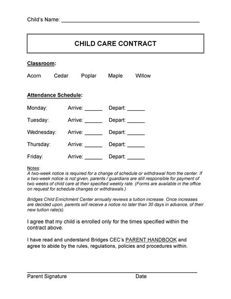 Daycare Contract Templates