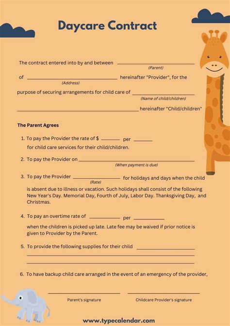 Daycare Contract Templates Free