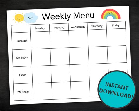 Daycare Menu Template