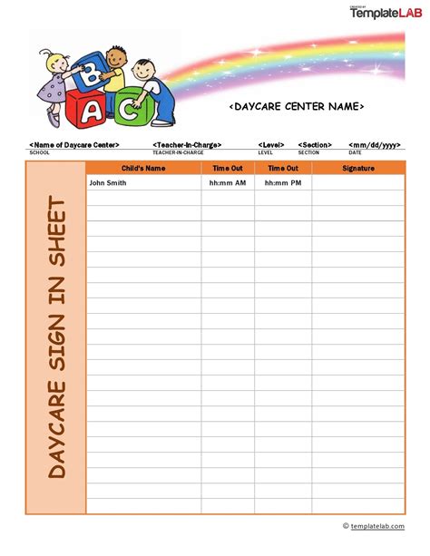 Daycare Sign In Sheet Free Printable