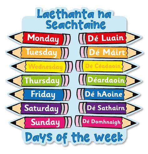 Days Of The Week In Irish Printable