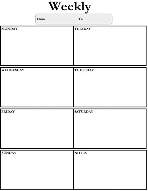 Days Of The Week Printables Chart Blank