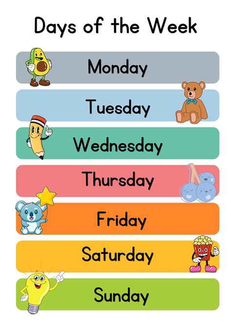 Days Of The Week Printables Chart Kids