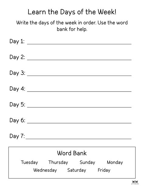 Days Of The Week Printables Free
