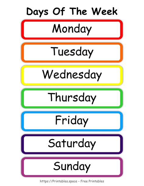 Days Of Week Printable Free