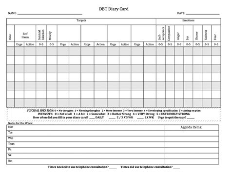 Dbt Diary Card Free Printable