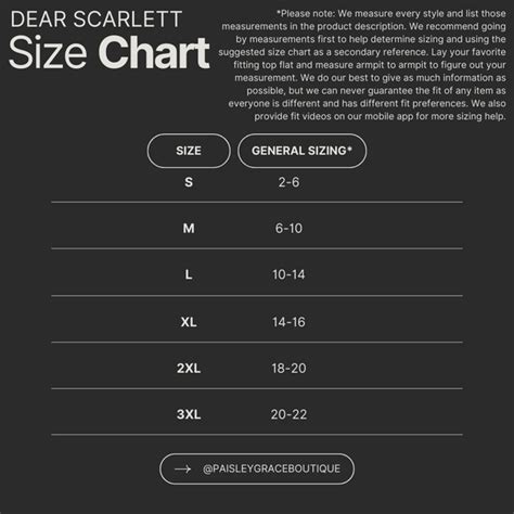 Dear Scarlett Size Chart